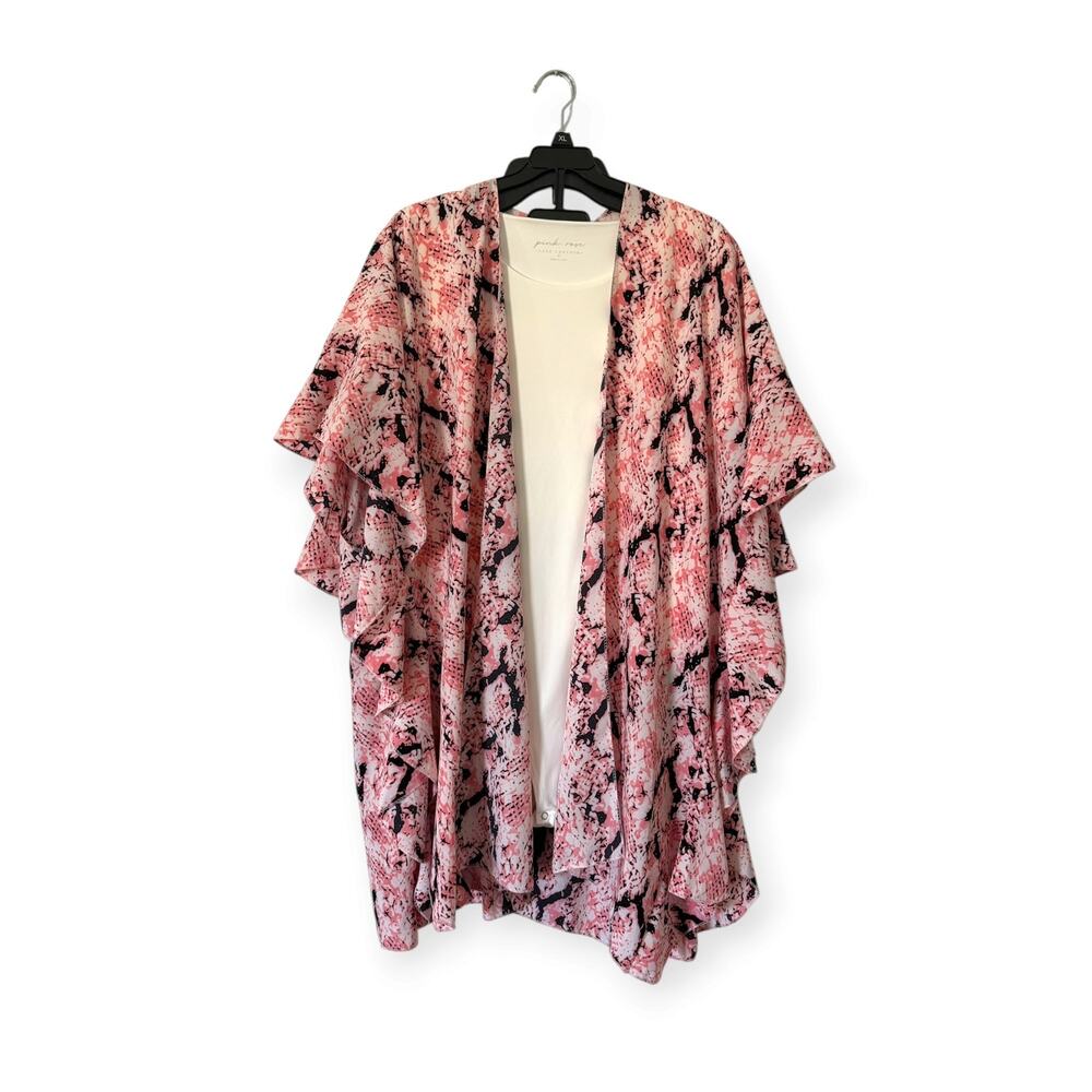 Pink Snakeskin Print Kimono Cardigan Duster Cover Up Open Front One Size EUC